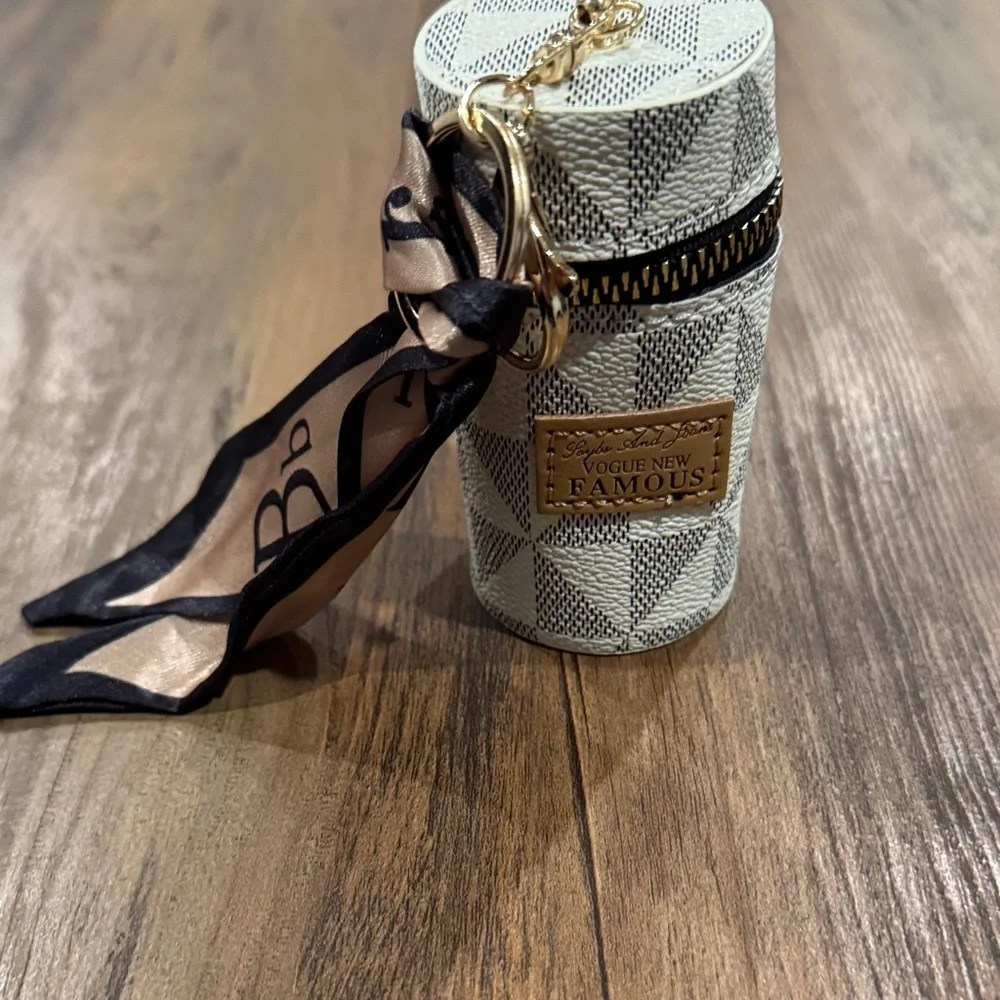Cylinder Keychain/  Bag - Black and White